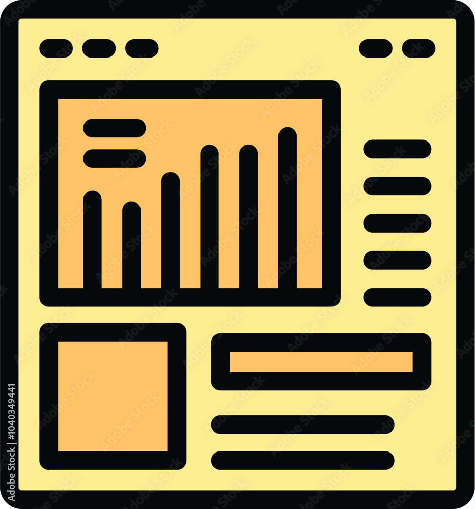Poster yellow web page is showing a bar chart representing positive analytics, data, statistics in a busine