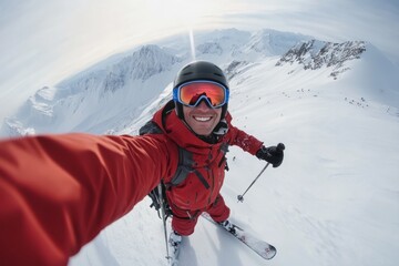 a skier takes a selfie