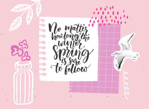 Inspirational quote about hard times handwritten on journal page, collage background template with torn paper and magazine cutout bird - Powered by Adobe