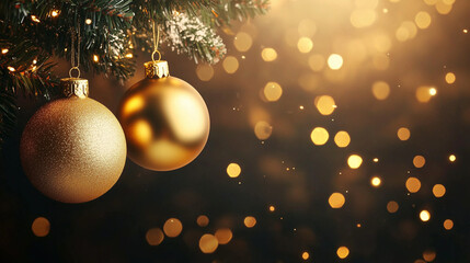  Kolekcja wspaniałych złotych ozdób choinkowych wisi na tle, ukazując swoje zachwycające wzory. 