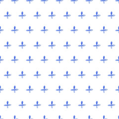 Geometric floral watercolor background. Seamless hand drawn blue pattern with simple flower illustration for children textile, wallpapers