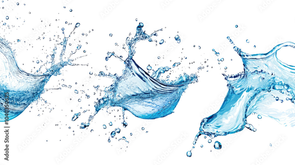 Poster dynamic blue water splashes on transparent background generative ai