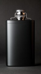 Classic black metal flask on a dark background for stylish beverage storage.