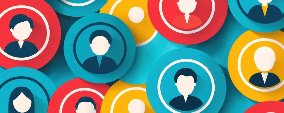 Colorful segmented circles with diverse human icons illustrate the concept of market segmentation and pinpointing the target audience.