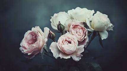 Vintage Floral Bouquet Painting Soft Pink Roses for Elegant Interiors