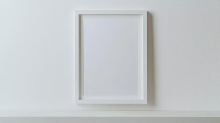 Minimalist white picture frame on a blank wall, showcasing simplicity and elegance in interior design. Perfect for mockups or modern decor concepts.