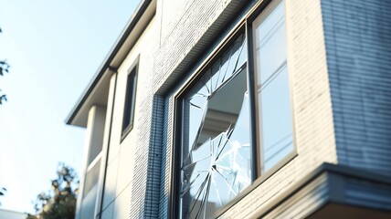 窓ガラスが割られた日本の家