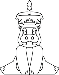 Hippo Birthday Candle Cake Animal Vector Graphic Art Illustration