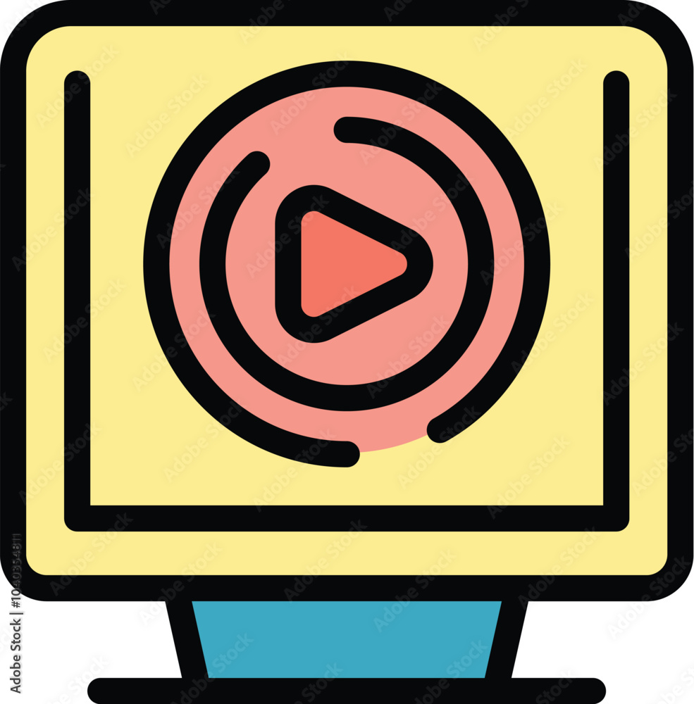 Poster colorful icon of a computer monitor displaying a streaming video player, perfect for representing on