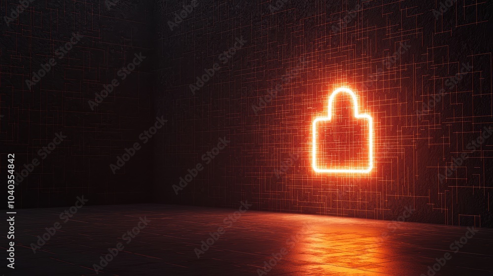 Poster digital secure icon with glowing effect on dark background