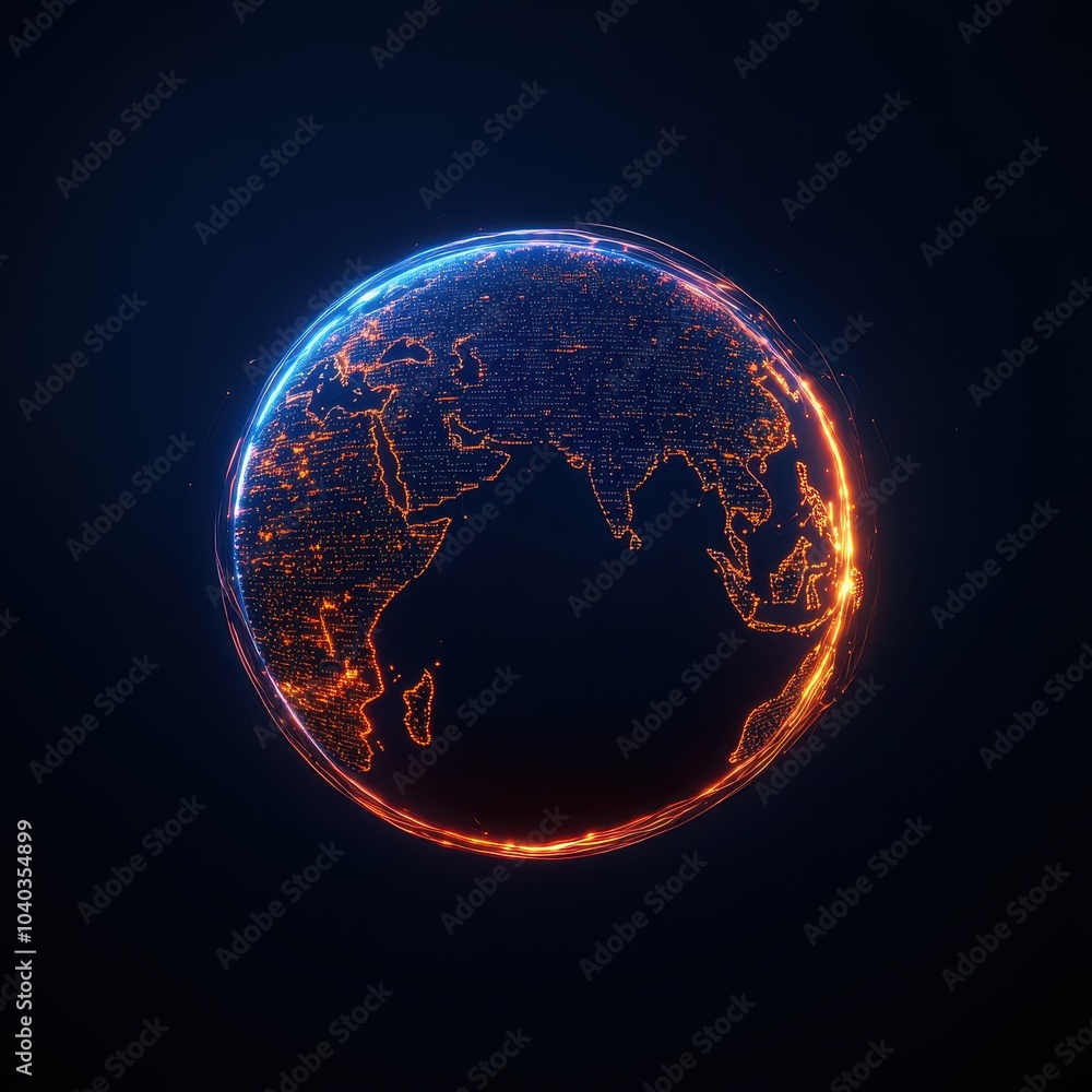 Poster neon digital globe with code layers