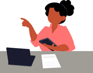 Business woman participating in internet discussion.