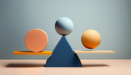 Abstract balancing geometric figures on light background. Impossible balance and confidence cnocept. 3D Rendering.