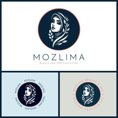 headscarf moslem woman beauty boutique silhouette logo set template design