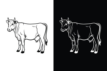 Cow black line out vector isolated on white background.