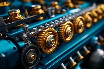 Fototapeta premium Hyper-realistic view of an industrial machine in operation, showing the precise movement of each component in incredible detail