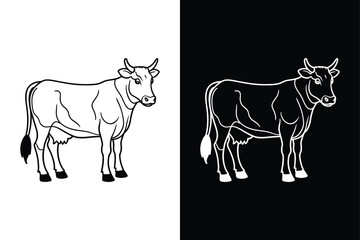 Cow black line out vector isolated on white background.