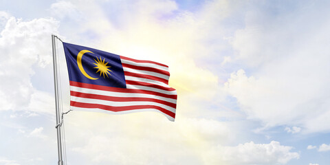 Malaysia flag waving on sky background. 3D Rendering