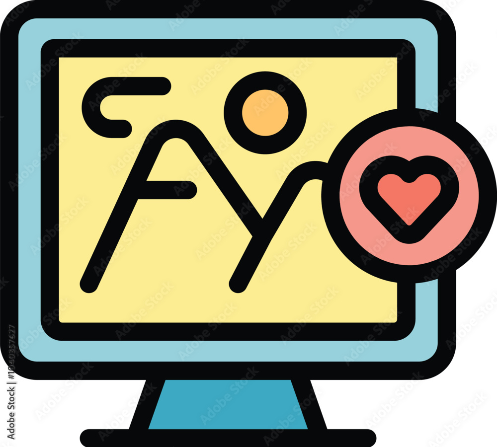 Poster this vector illustration features a computer monitor displaying an image, with a heart icon superimp