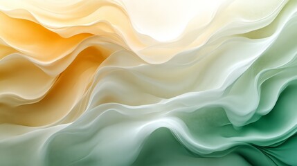 Obraz premium Abstract background with light brown and green and golden yellow colors, smooth lines, light gradient, soft curves, minimalist design.