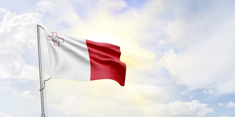 Malta flag waving on sky background. 3D Rendering