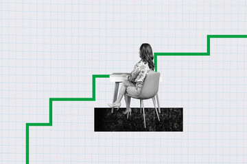 Photo collage artwork minimal picture of serious confident lady watching graph growing isolated...