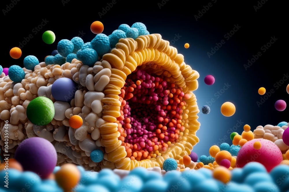 Poster Molecular view of ion channels embedded in a nerve cell membrane, showing the structural arrangement of proteins and lipids