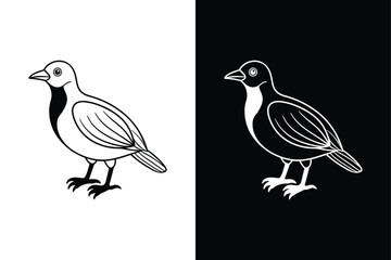 Vector illustration of black lineout of a crow on white background.