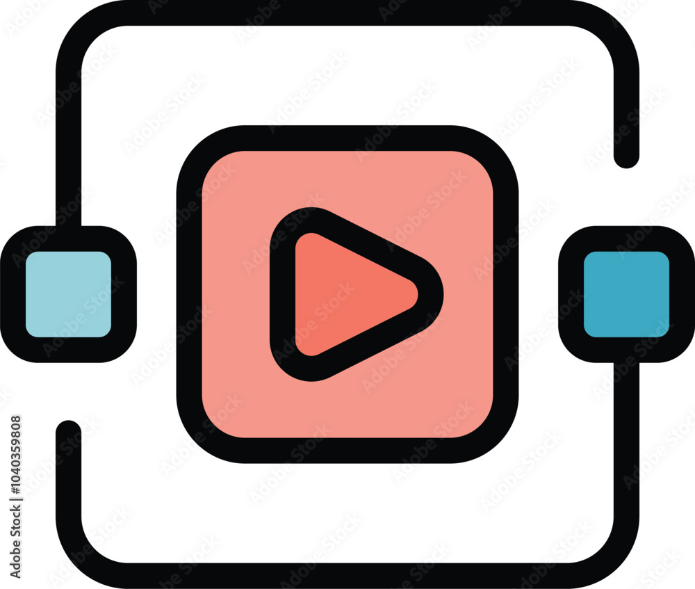 Poster simple outline icon of a video player connecting with two devices using wifi signal