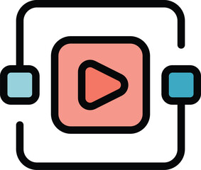 Simple outline icon of a video player connecting with two devices using wifi signal