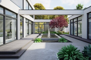 Fototapeta premium Modern home villa extension with a deck.