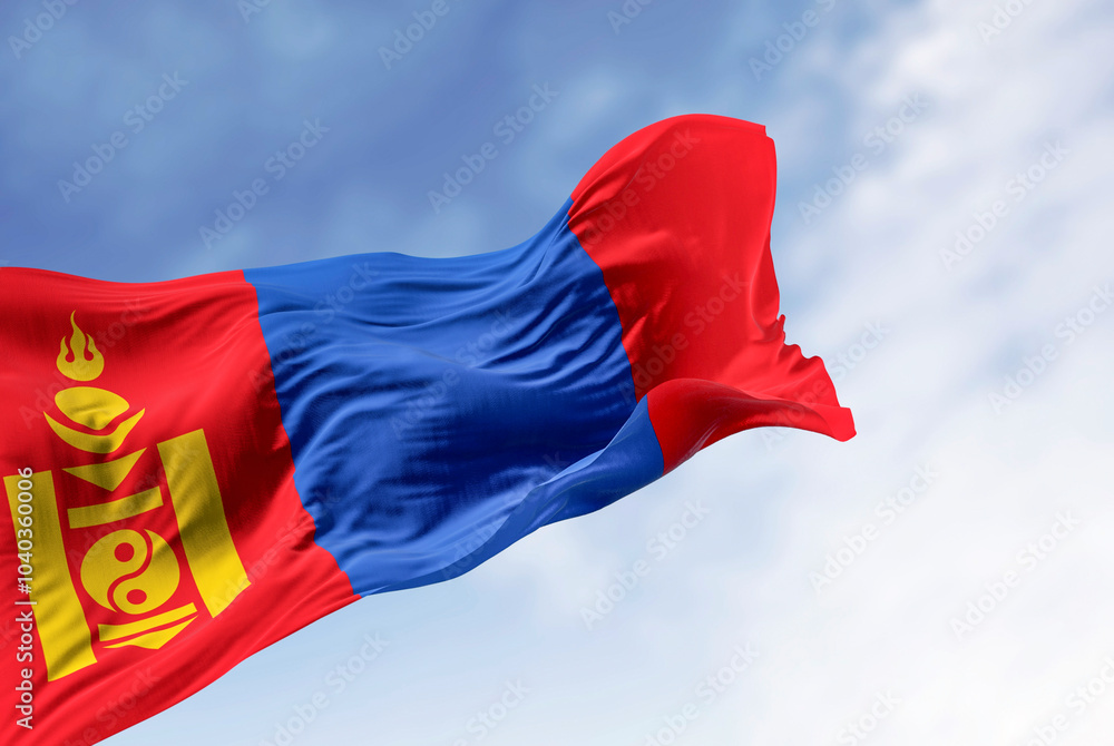 Wall mural mongolia national flag waving in the wind on a clear da