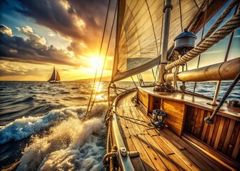 Obraz premium Vintage Sailing Equipment Close-Up: Nautical Charm in Action on the Open Sea