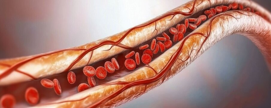 Illustration of a healthy artery filled with red blood cells, symbolizing efficient circulation and health