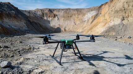 A cutting-edge AI-powered autonomous drone for geological surveys, clean geological field with drones equipped for detailed terrain analysis and data collection, Geological style