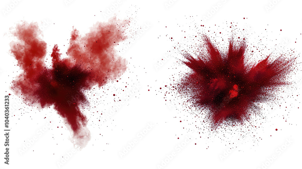 Poster red particle dust explosions on transparent background generative ai