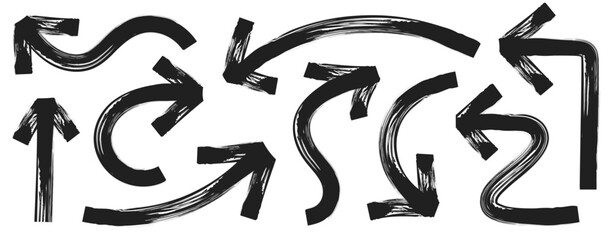 Arrow marker bold style black color texture set for decoration vector