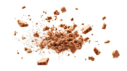 Crumpled chocolate pieces isolated on transparent background, PNG