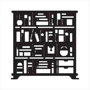 recommend clip art: Modern Bookshelf silhouette on white background
                    