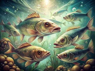 Fototapeta premium Vintage Style Illustration of Fish Gills and Oxygen Exchange Process