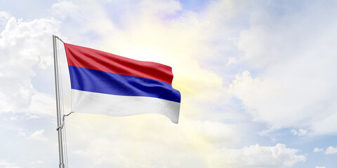 Republika Srpska flag waving on sky background. 3D Rendering