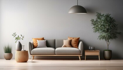 Modern interior with copy space on wall