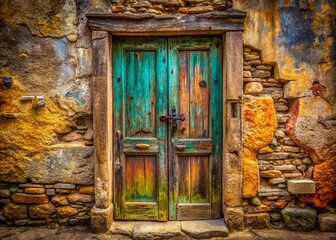 Vintage Style Photography of an Ancient Wooden Door with Rich Texture and Weathered Paint