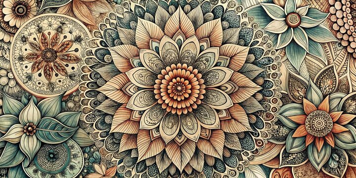 Vintage Style Photography of Intricate Zentangle Flower Patterns for Generative AI Art