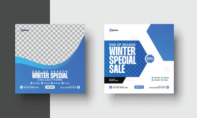 Winter Holidays square templates. Winter sale social media post web banner, winter sale promotional banner