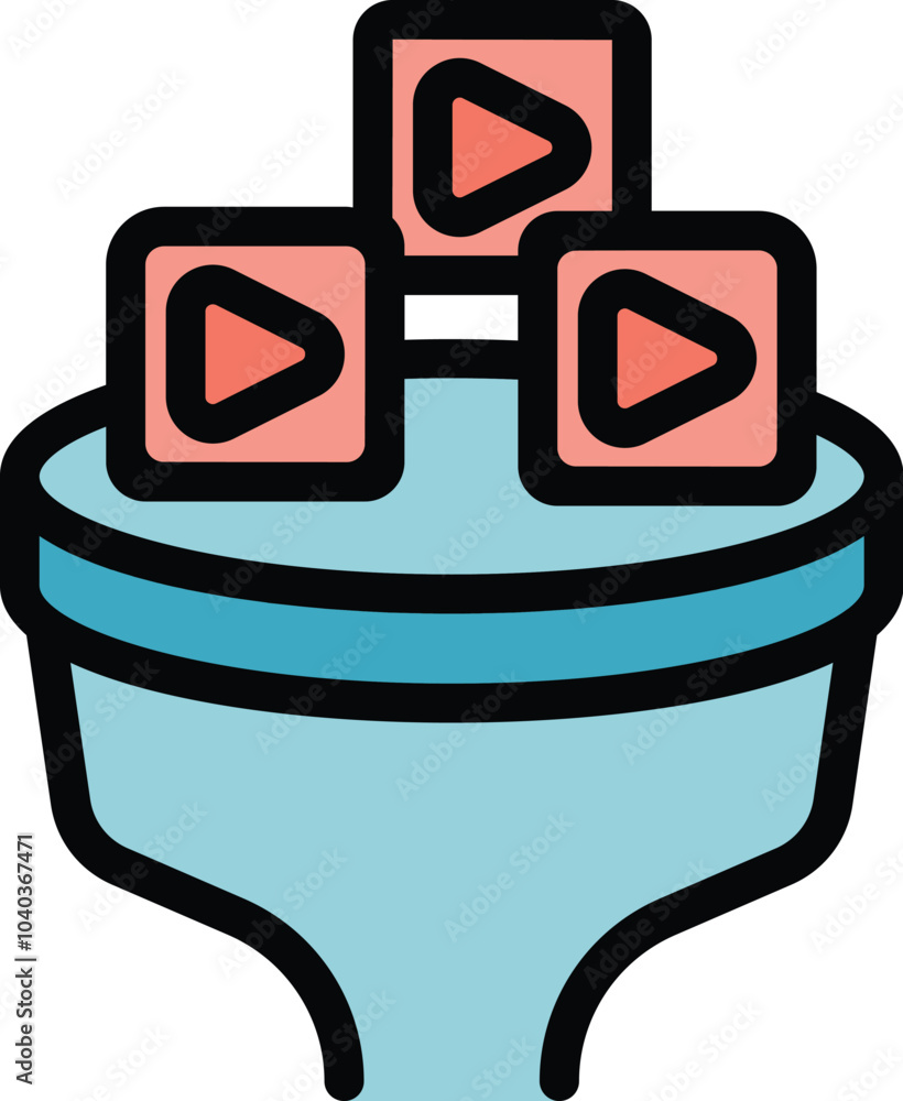 Poster this colorful icon depicts a sales funnel attracting and filtering video content to generate leads