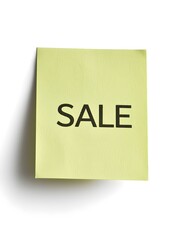 Black 'SALE' Text on a Light Green Square Paper Note. White Background 