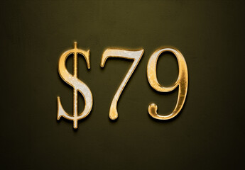 Old gold effect of 79 dollars with 3D glossy style Mockup.