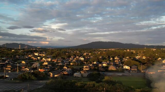 熊本県荒尾の町並みの空撮