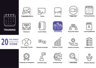 Set of icons for training. Pixel Perfect. Editable stroke. Vector illustration